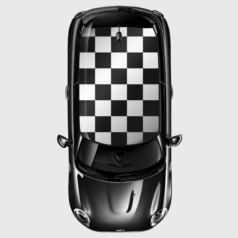Checkered decals covering Mini's roof