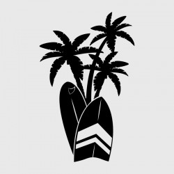 Surfboard and palm tree...