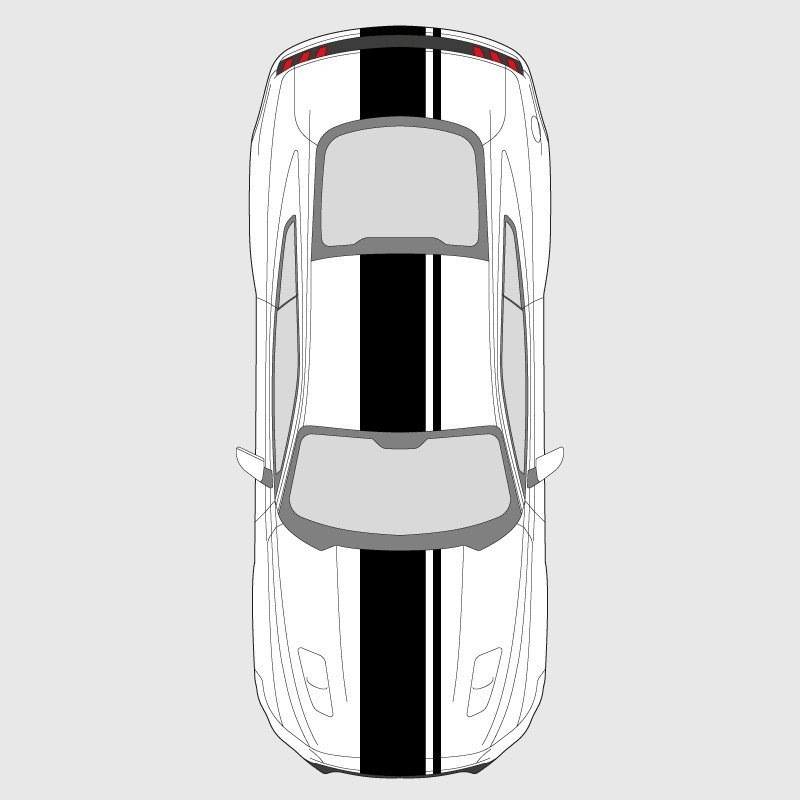 Single band with one edging strip decals kit for hood, boot and with or without roof of Ford Mustang
