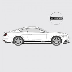 Stickers voiture Bande simple latérale avec liseré double et Logo Mustang en négatif pour Ford Mustang