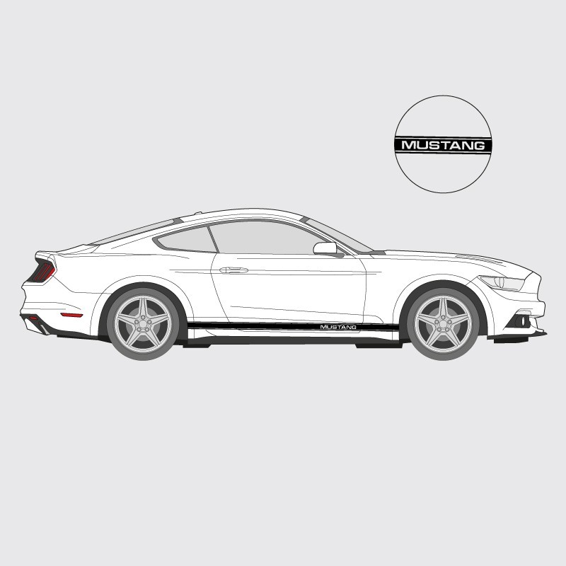 Stickers voiture Bande simple latérale avec liseré double et Logo Mustang en négatif pour Ford Mustang
