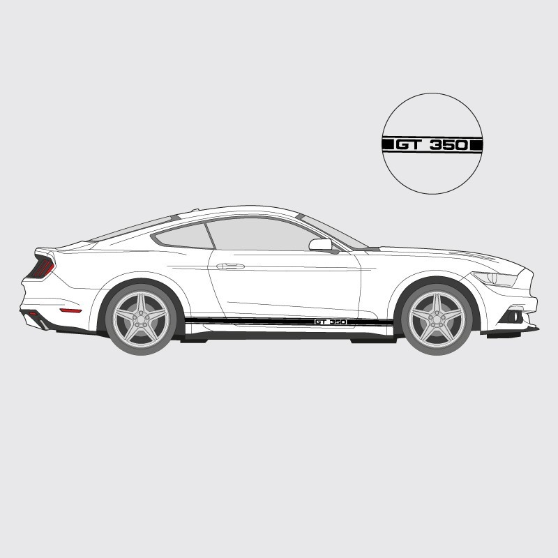 Stickers voiture Ford Mustang GT 350 bande simple liseré double logo latéral