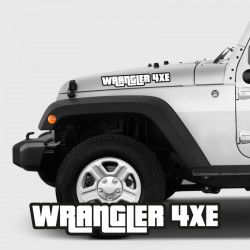 Wrangler 4xe decals on the side of the Jeep Hood