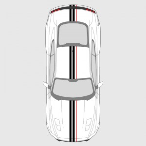 Double band with one edging strip decals kit for hood, boot and with or without roof of Ford Mustang