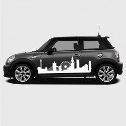 Stickers latéral voiture MINI motifs paysage skyline de Londres