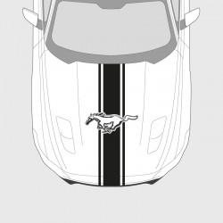 Sticker voiture bande simple liseré double avec cheval pour capot de Ford Mustang