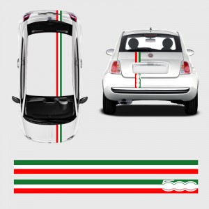 Sticker Kit Bande Drapeau italien pour capot, toit et coffre de Fiat 500