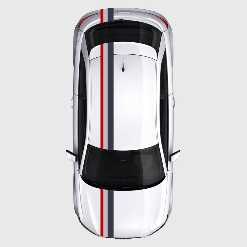 Sticker bande tricolore gris et rouge capot toit et coffre de Audi Sticker bande tricolore gris et rouge capot toit et coffre de Audi