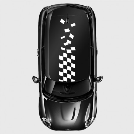 Large Slanted Checkerboard Strip on Roof Stickers for Mini