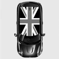 Stickers Union Jack flag gray black and white printing covering the roof for Mini