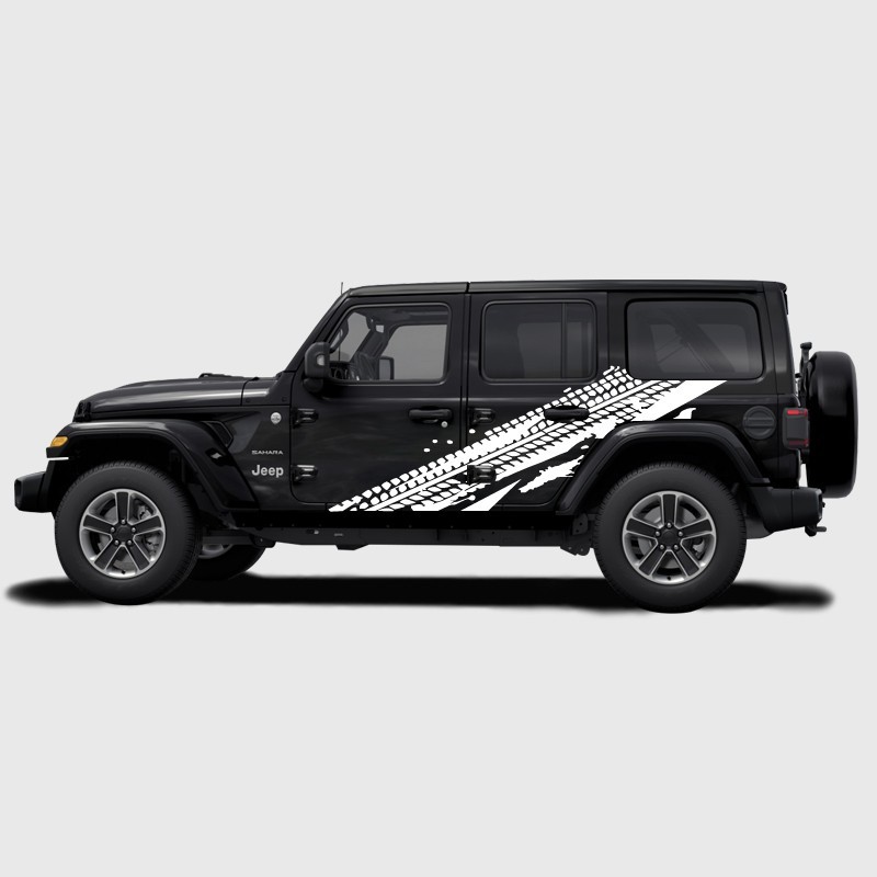 Adhesive Tire Tracks decals for the side of 5-door Jeep Wrangler