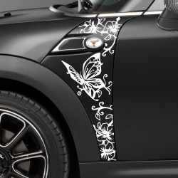 Stickers voiture Ailes Mini motif papillon et fleurs