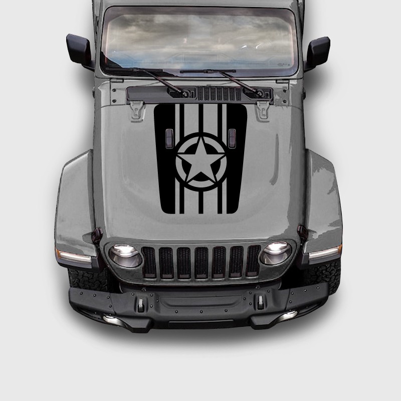 Sticker Bandes et étoile Capot de Jeep Wrangler à partir de 2018