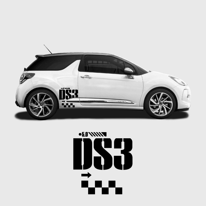 2x Citroen DS3 Side Vinyl Stickers - Black Racing Sport Decals (UK Made)