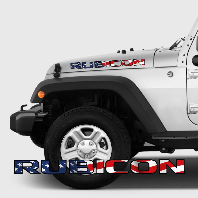 Adhesive RUBICON Flag USA with an Edging Decal for Jeep Side Hood
