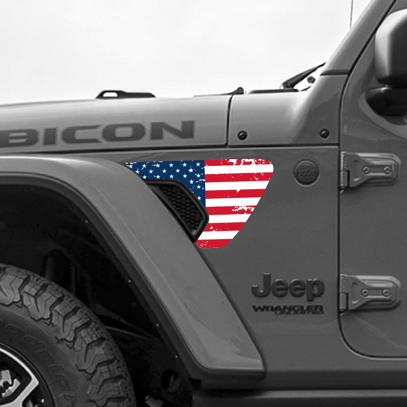 USA Flag Jeep Wrangler Front Side Decals