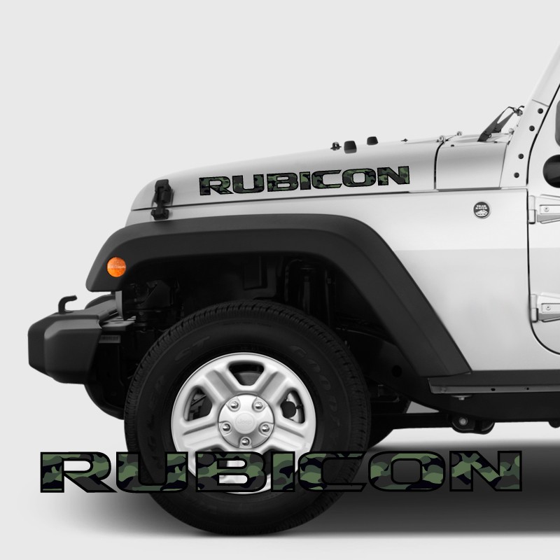 Adhesive RUBICON Camo with an Edging Decal for Jeep Side Hood